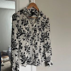 Black and white silk blouse